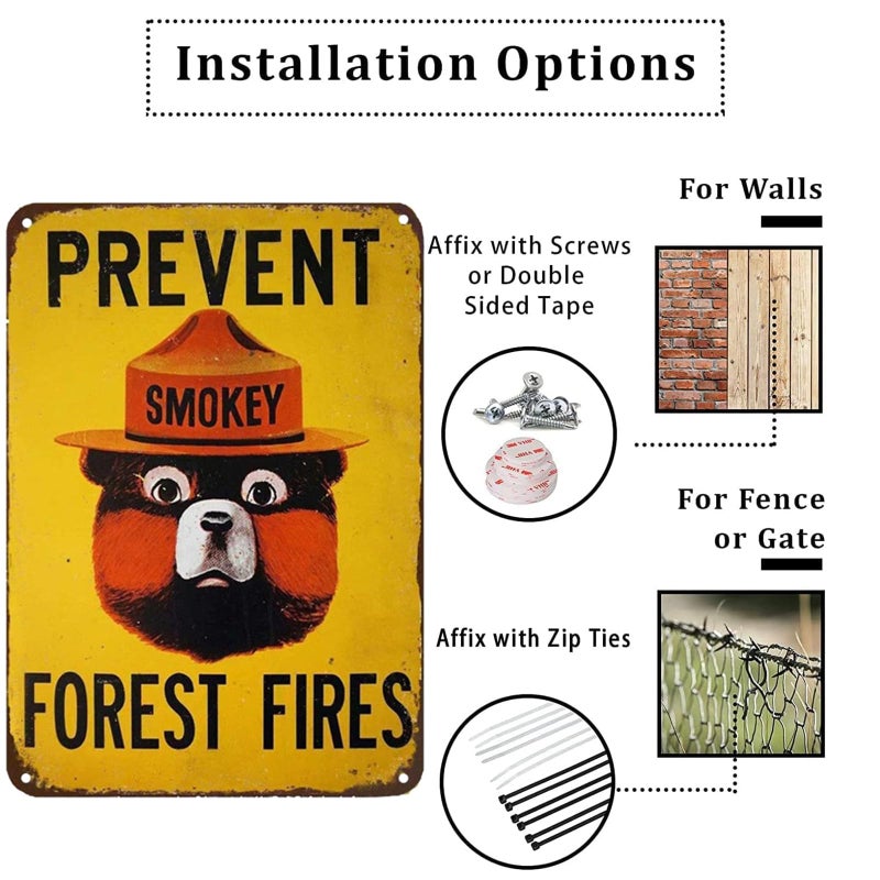 CCPARTON Smokey Bear Prevent Forest Fires Outdoors Metal Tin Sign Wall Decor Retro Metal Signs 8x12 Inch - Image 3